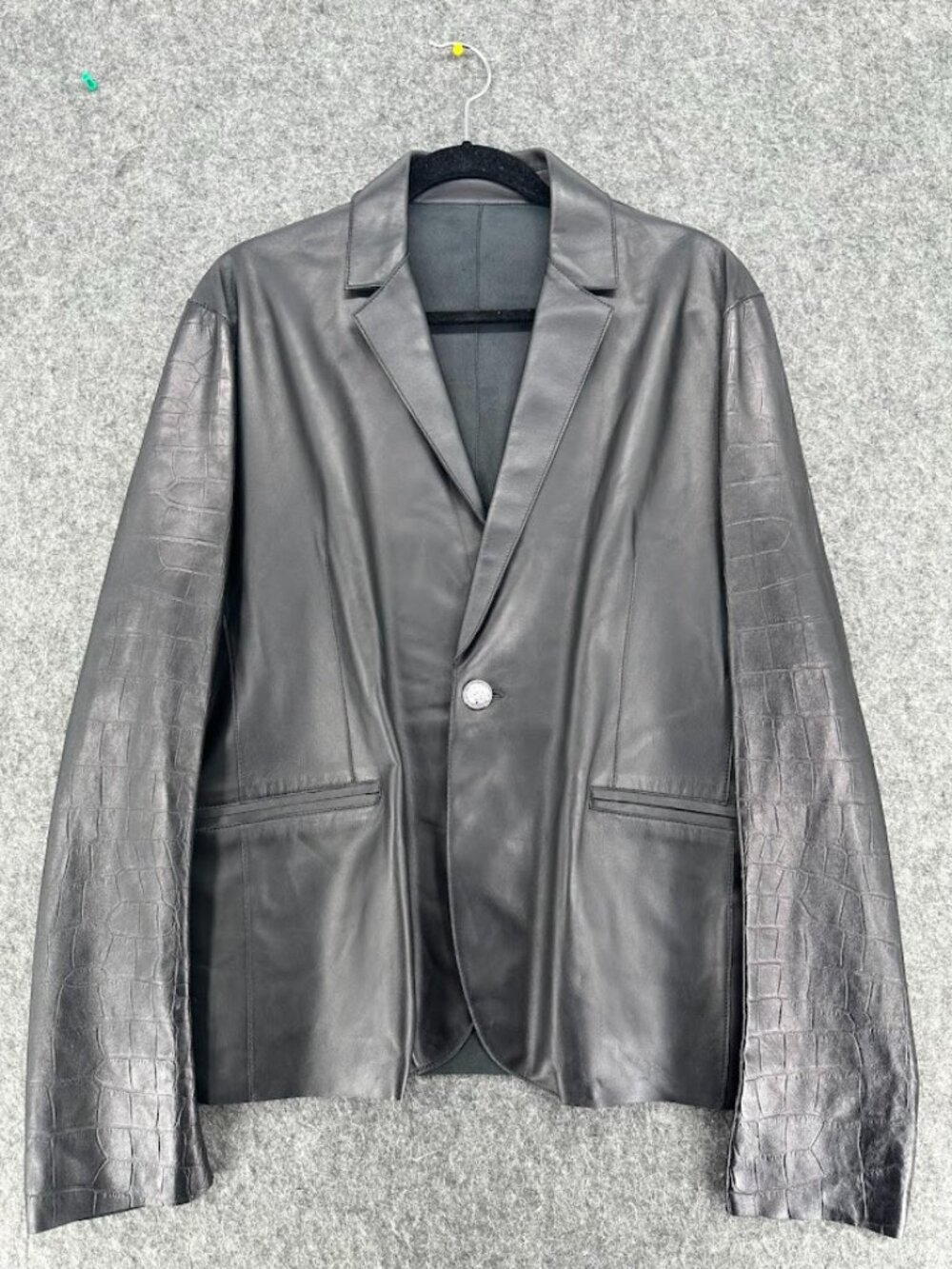 Gianni Versace Black Lambskin Leather Blazer 48‎ IT Croc Sleeve Medusa